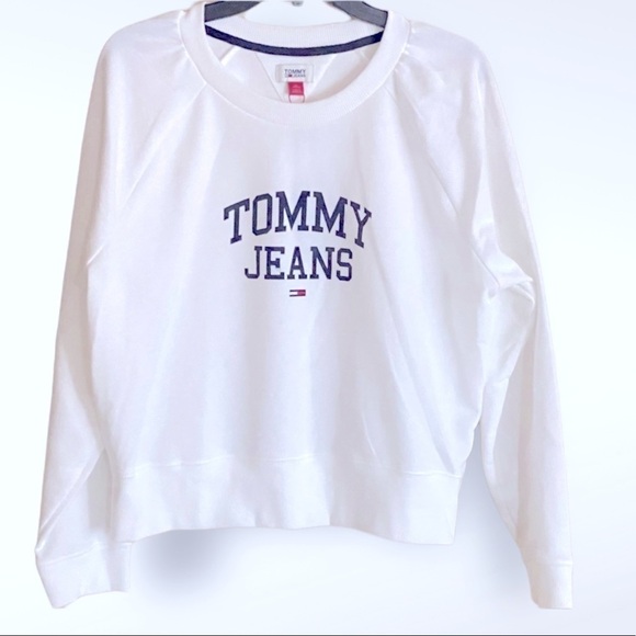 TOMMY JEANS Logo Crewneck Sweatshirt Women’s X-LARGE White NWT - Picture 2 of 10